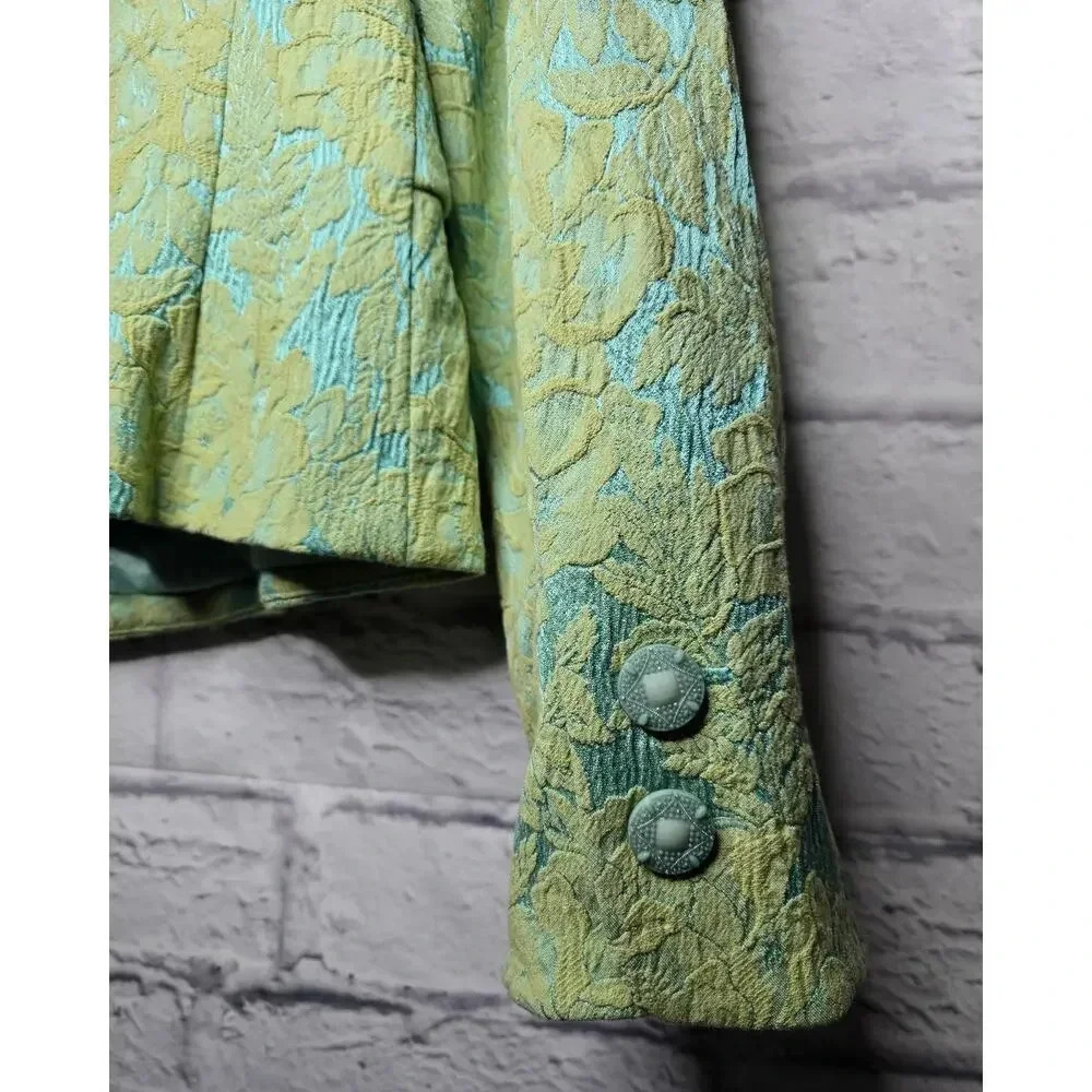 Vintage Y2K Sara Campbell green mint embroidered blazer bow pockets 6. - Picture 5 of 7